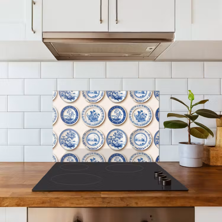 Spatscherm keuken - Borden - Bomen - Planten - Blauw — 6