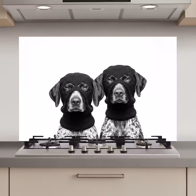 Spatscherm keuken - Honden - Bivakmuts - Zwart - wit — 1