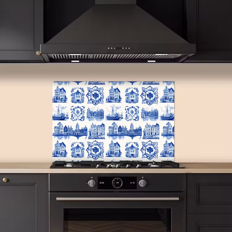 Spatscherm keuken - Huizen - Schepen - Blauw — 2