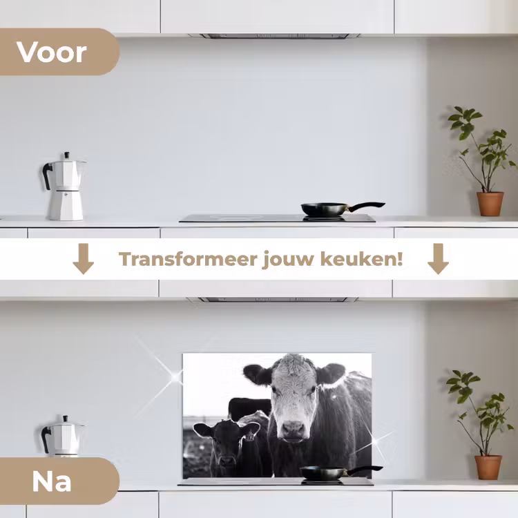 Spatscherm keuken - Koeien - Zwart - Wit — 3
