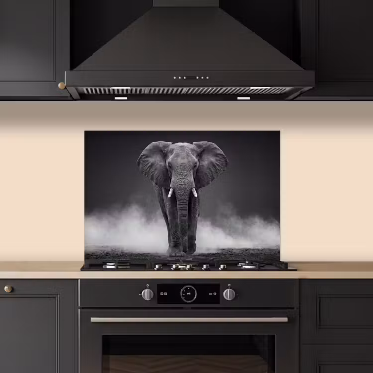 Spatscherm keuken - Olifant - Zwart - Wit - Rook — 2