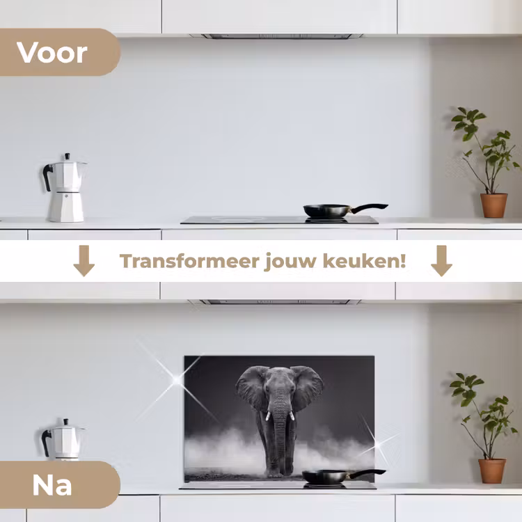 Spatscherm keuken - Olifant - Zwart - Wit - Rook — 3