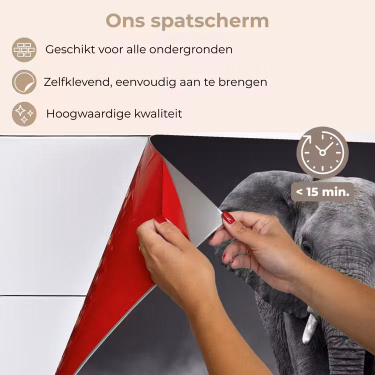 Spatscherm keuken - Olifant - Zwart - Wit - Rook — 4