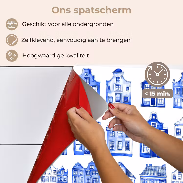 Spatscherm keuken - Patroon - Huizen - Blauw — 4