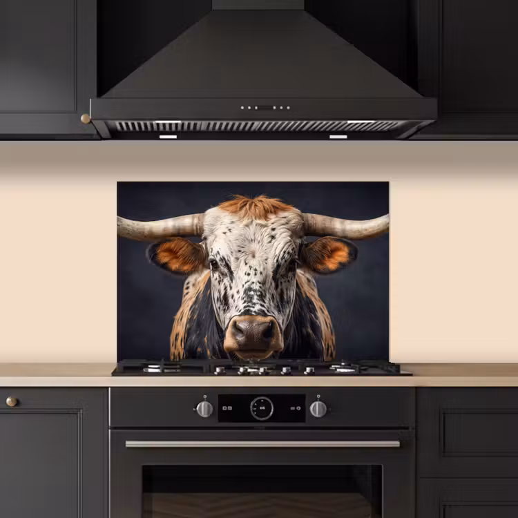 Spatscherm keuken - Stier - Kleurrijk - Hoorns — 2
