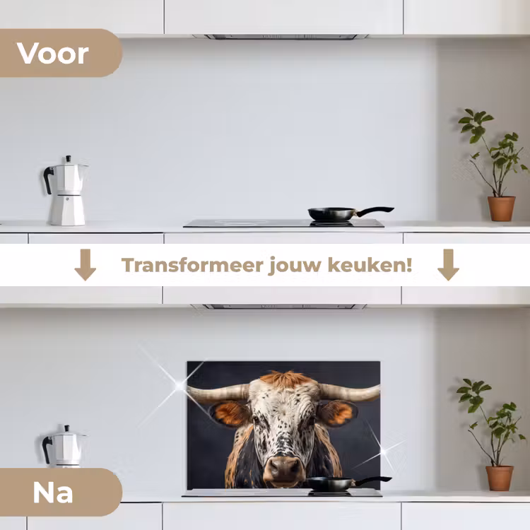 Spatscherm keuken - Stier - Kleurrijk - Hoorns — 3