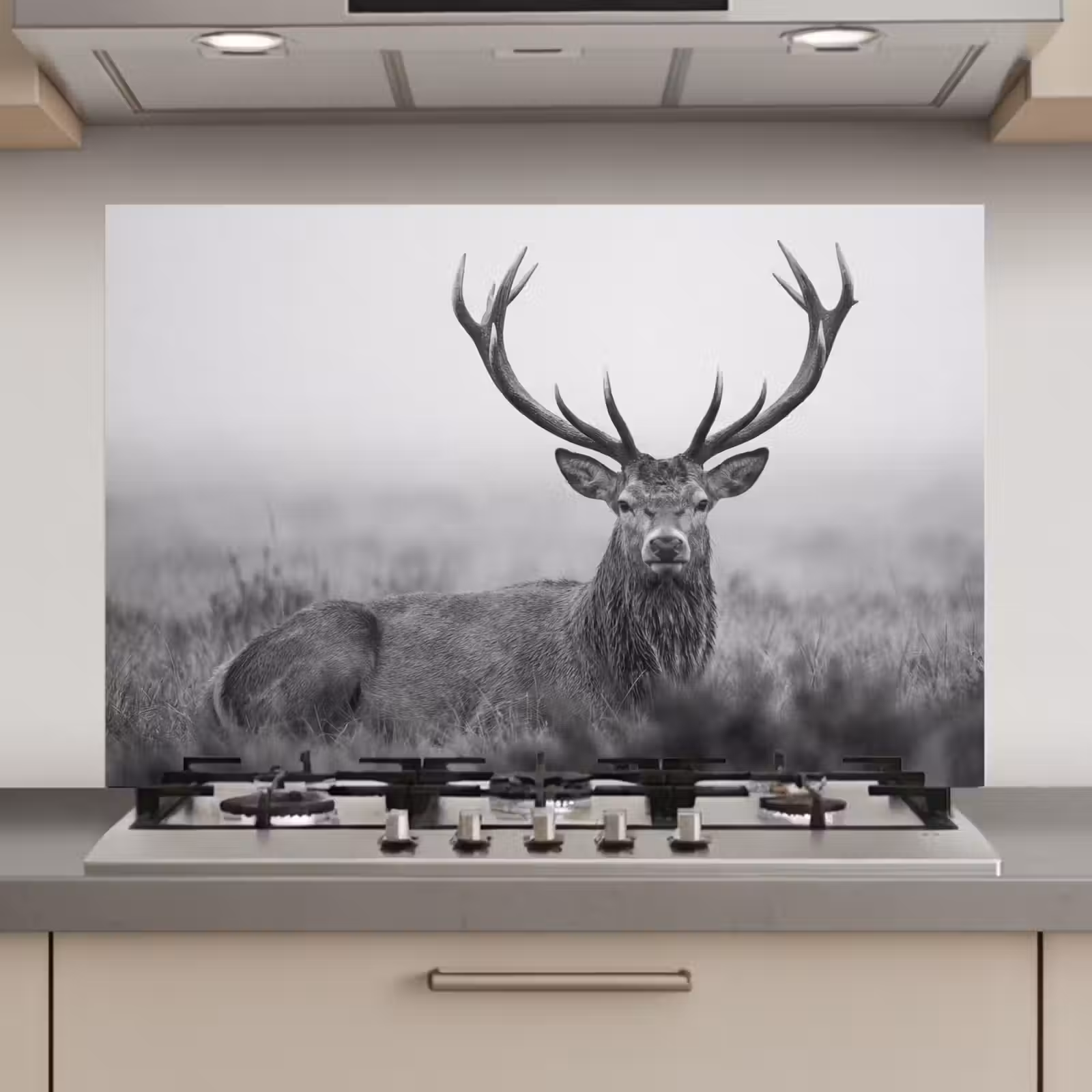 Spatscherm keuken - Hert - Mistig - Zwart - Wit — 1