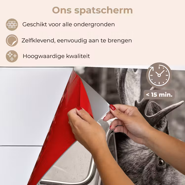Spatscherm keuken - Eland - Auto - Gewei - Zwart - Wit — 4