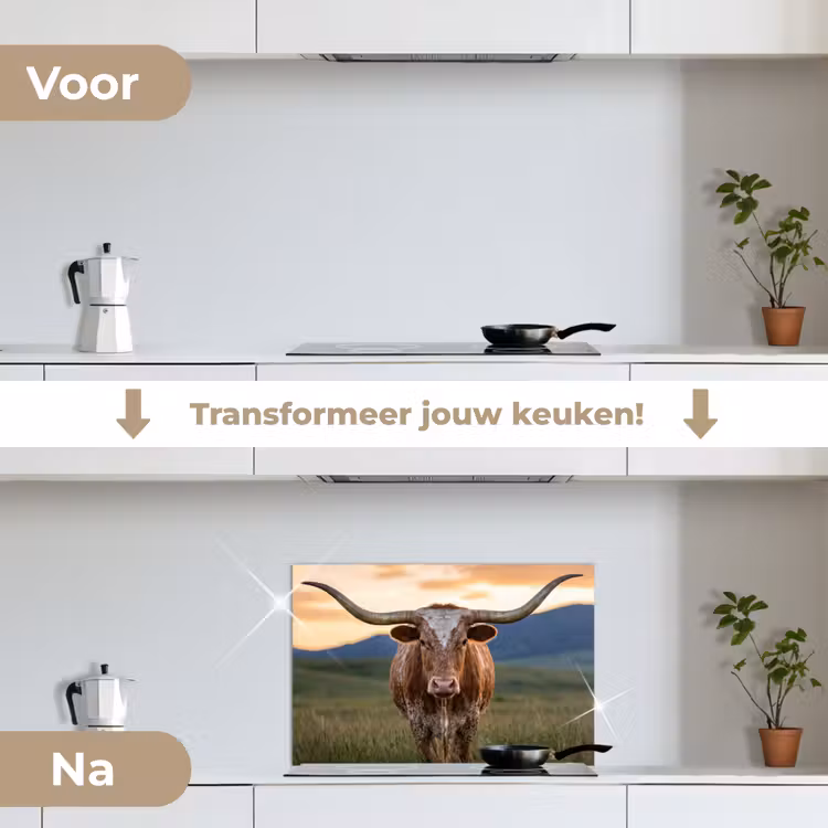 Spatscherm keuken - Longhorn - Landschap - Zonsondergang — 3
