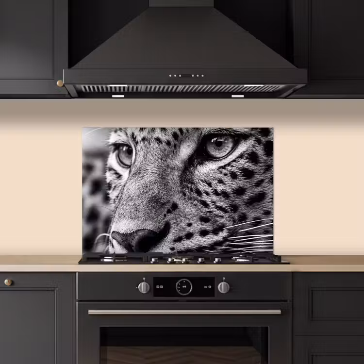 Spatscherm keuken - Luipaard - Zwart - Wit - Oog — 2