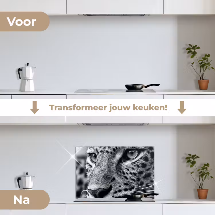 Spatscherm keuken - Luipaard - Zwart - Wit - Oog — 3