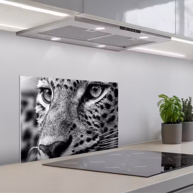 Spatscherm keuken - Luipaard - Zwart - Wit - Oog — 5