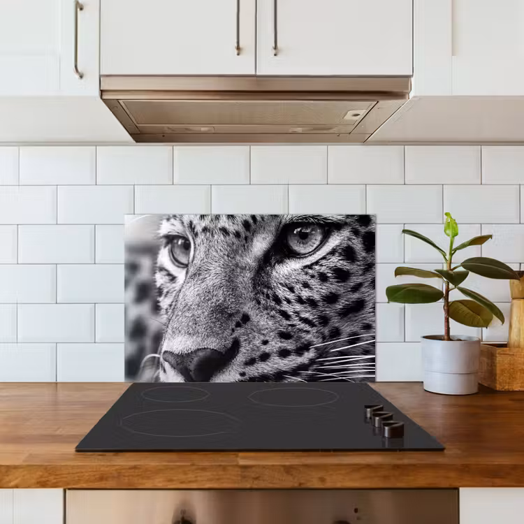 Spatscherm keuken - Luipaard - Zwart - Wit - Oog — 6