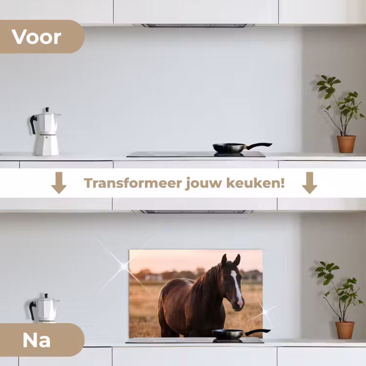 Spatscherm keuken - Paard - Zonsondergang - Bruin — 3