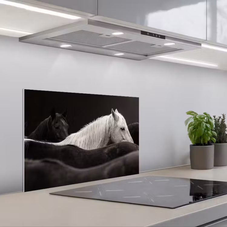 Spatscherm keuken - Paarden - Zwart - Wit - Kudde — 5