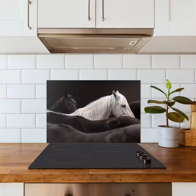 Spatscherm keuken - Paarden - Zwart - Wit - Kudde — 6