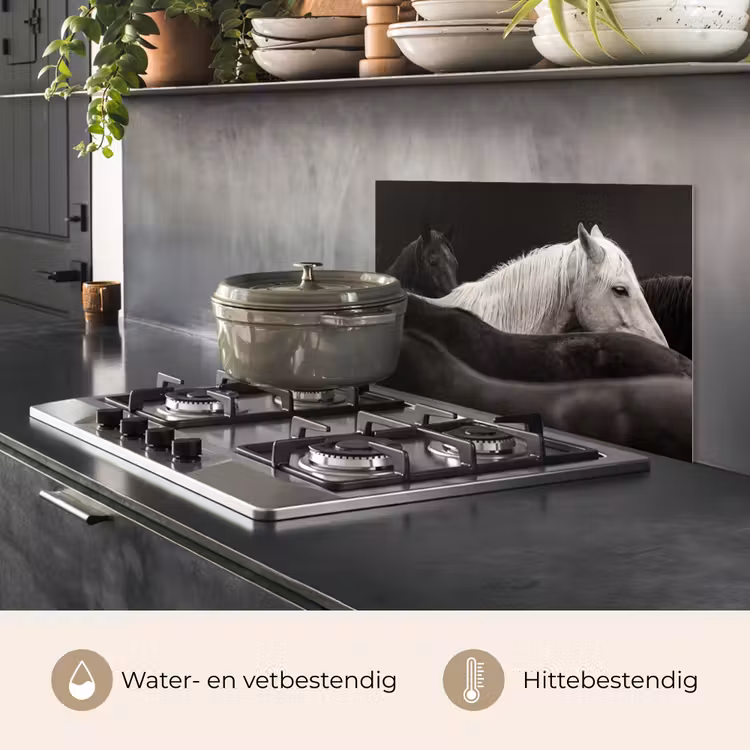 Spatscherm keuken - Paarden - Zwart - Wit - Kudde — 7
