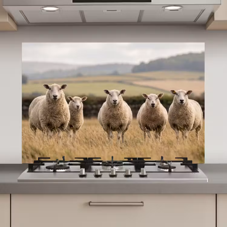 Spatscherm keuken - Schapen - Weidenlandschap - Heuvels — 1
