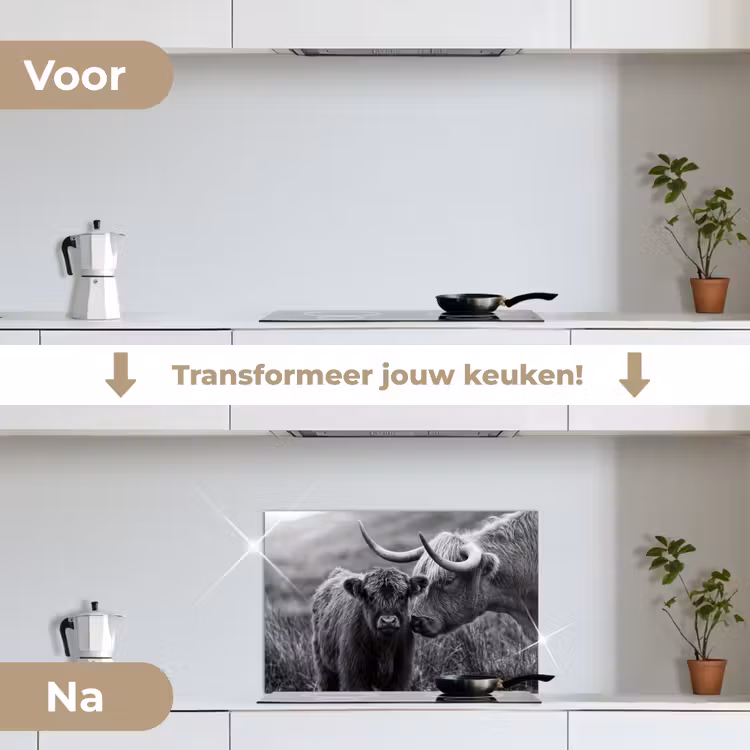 Spatscherm keuken - Schotse hooglander - Kalf - Zwart - Wit — 3