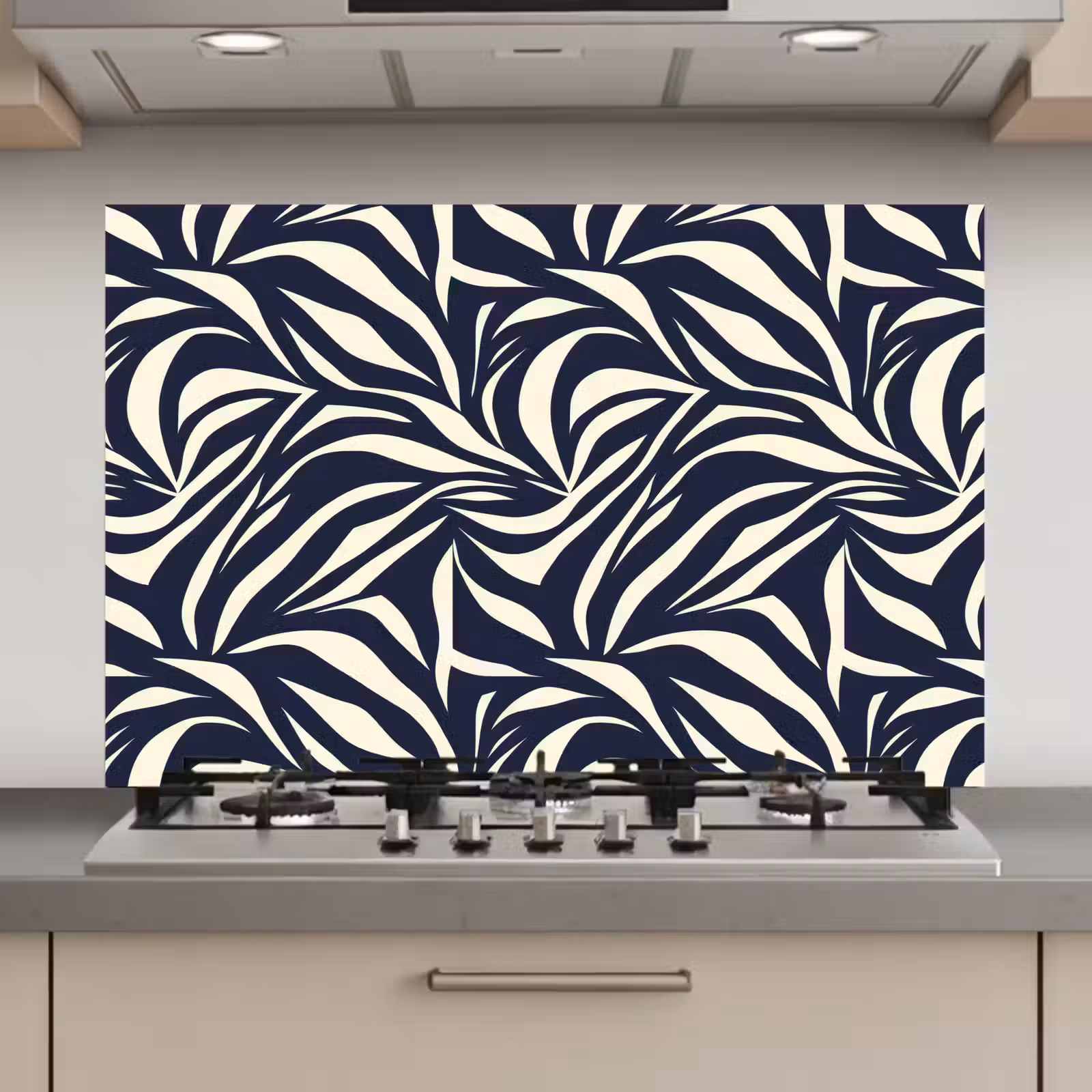 Spatscherm keuken - Bladvormen - Blauw - Patroon - Wit — 1
