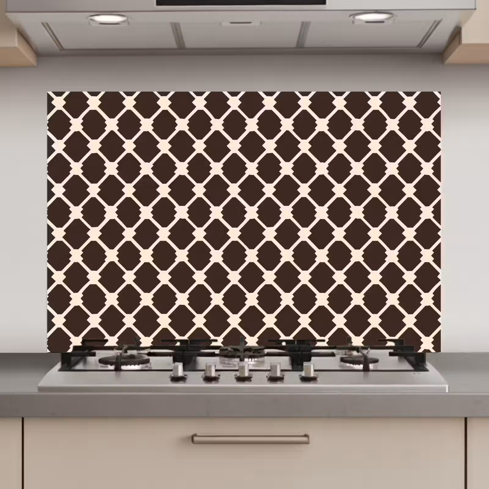 Spatscherm keuken - Bruin - Ruitpatroon - Geometrisch — 1