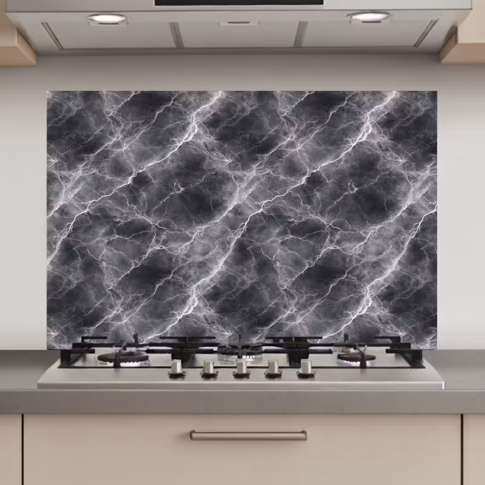 Spatscherm keuken - Donkergrijs - Bliksem - Marmer — 1