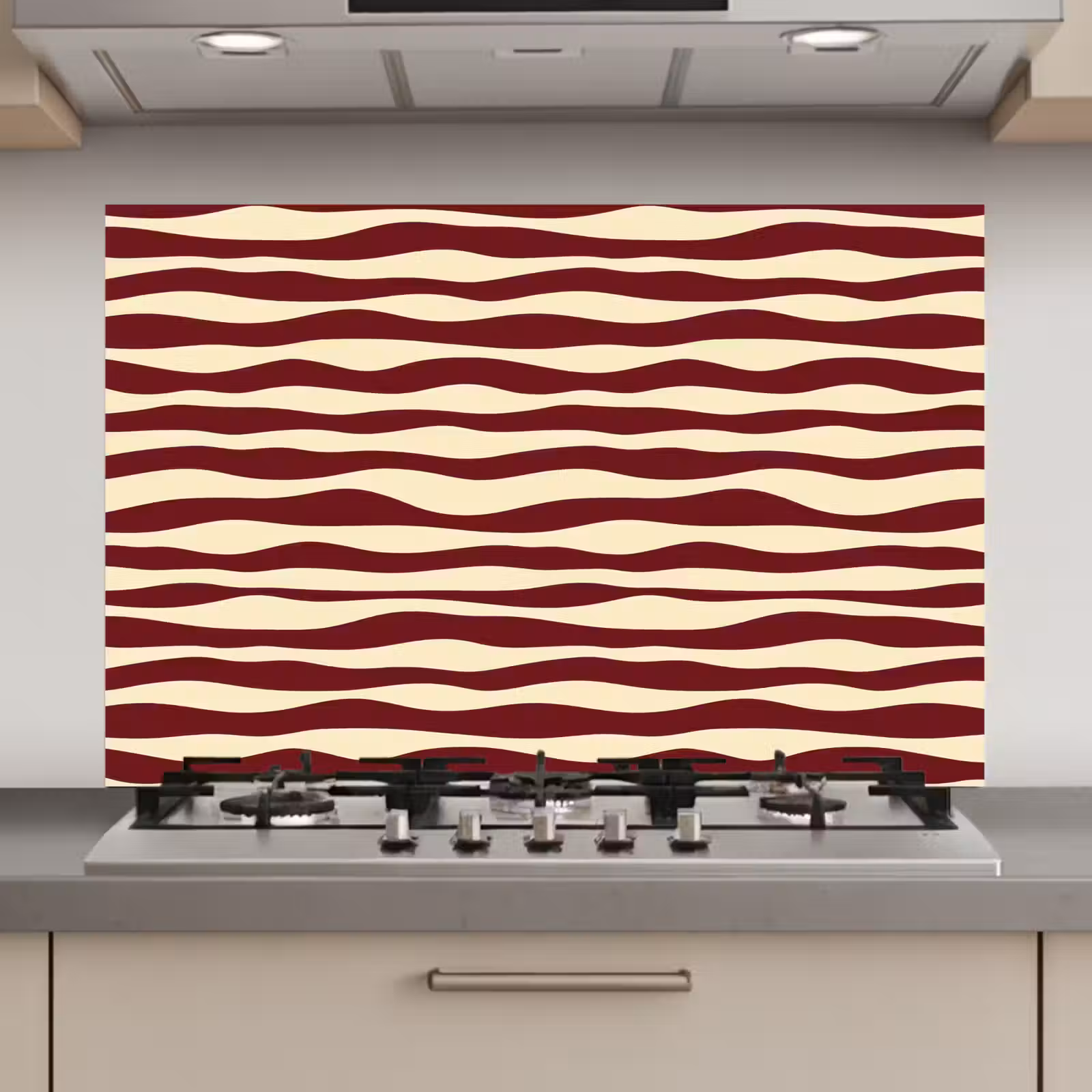 Spatscherm keuken - Golven - Rood - Patroon - Crème — 1