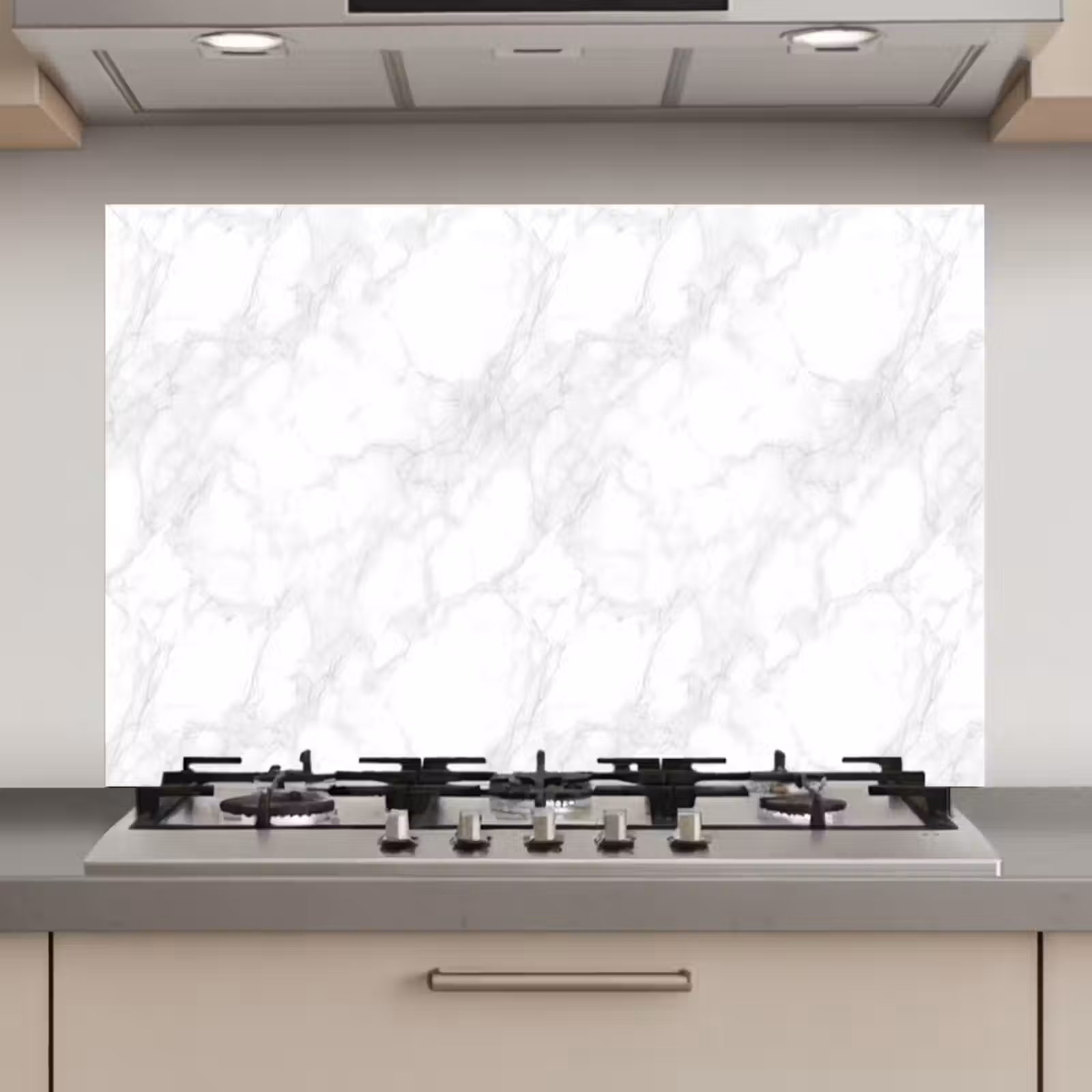 Spatscherm keuken - Minimalistisch - Wit - Grijze aders — 1