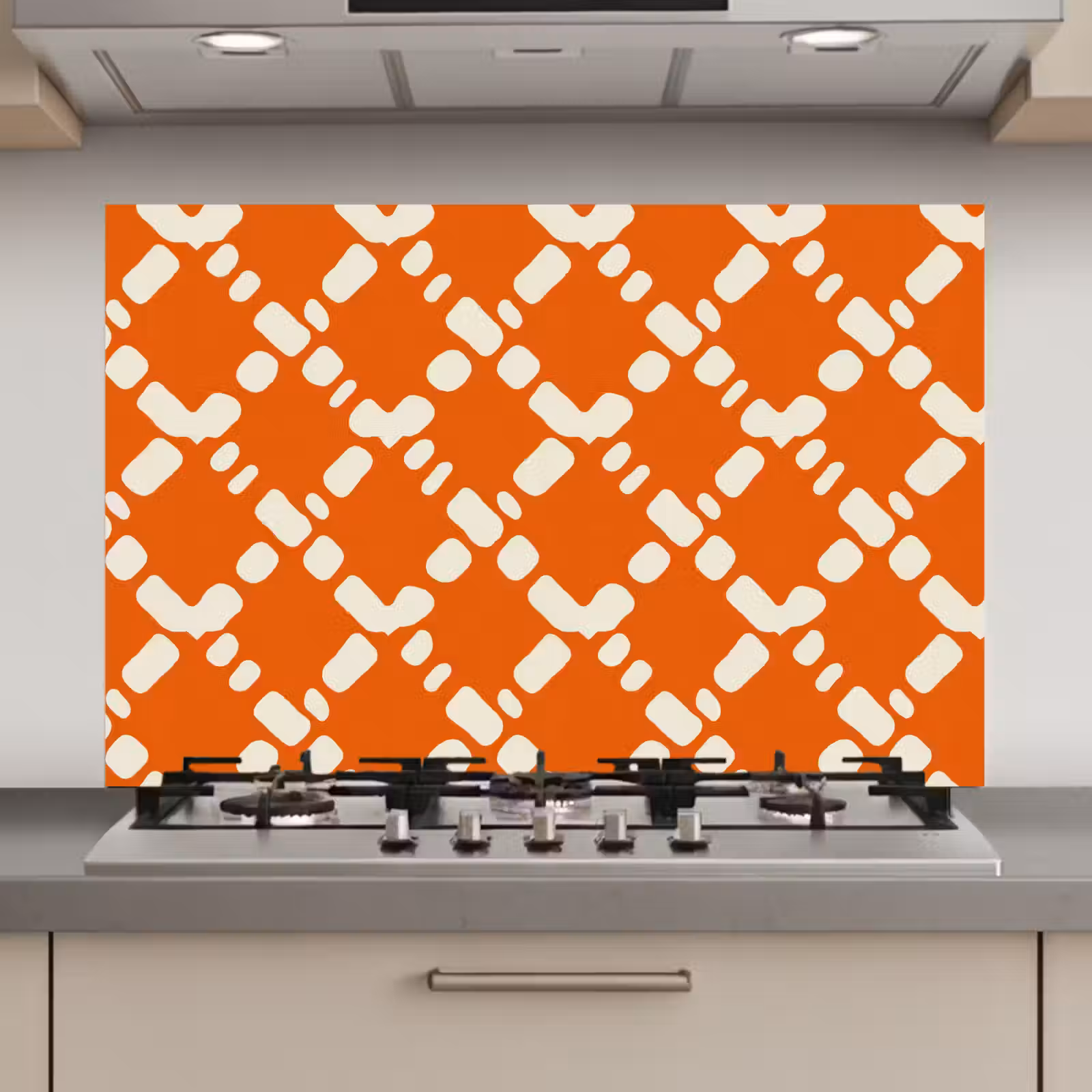 Spatscherm keuken - Oranje - Ruitpatroon - Wit — 1