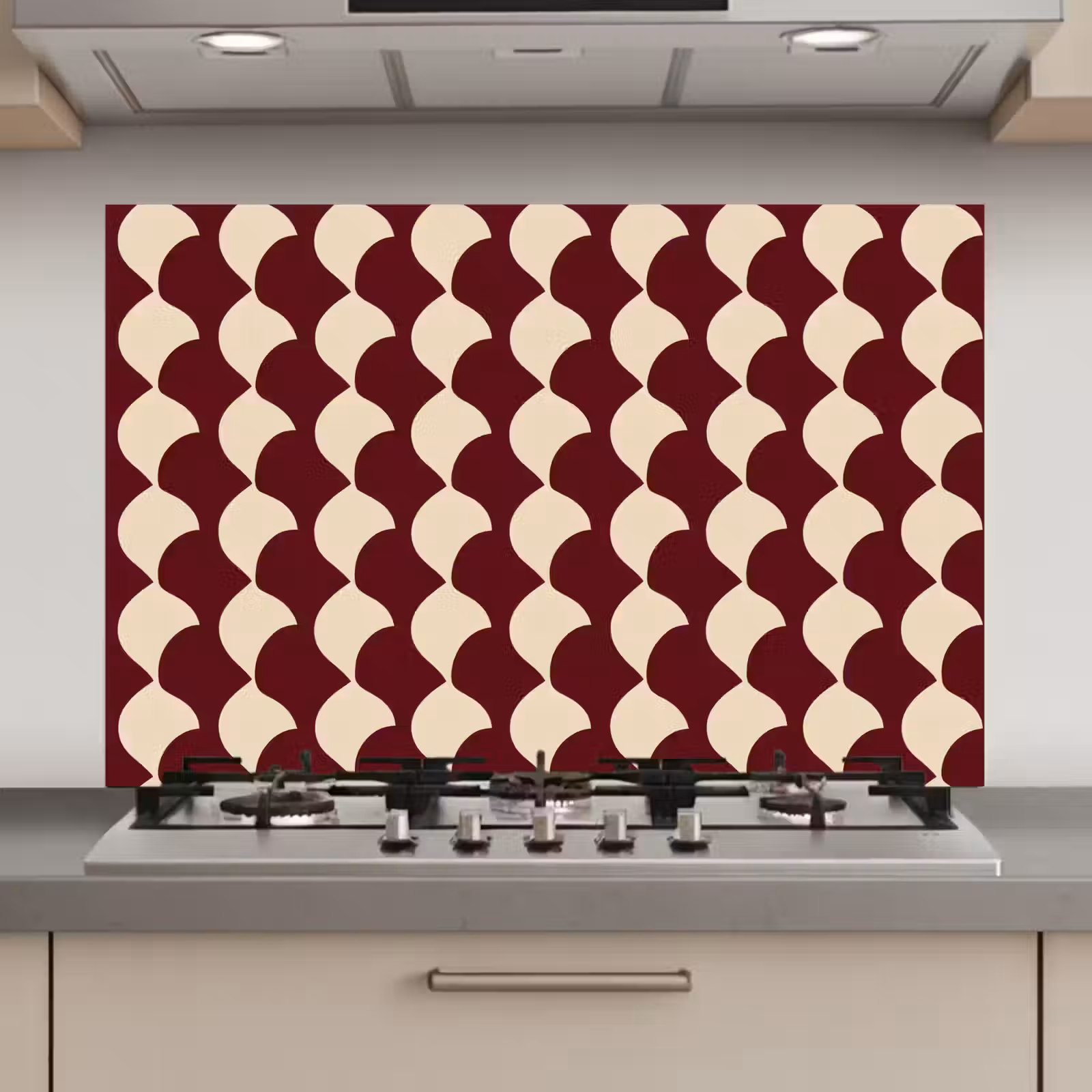 Spatscherm keuken - Rood - Tegelpatroon - Crème — 1
