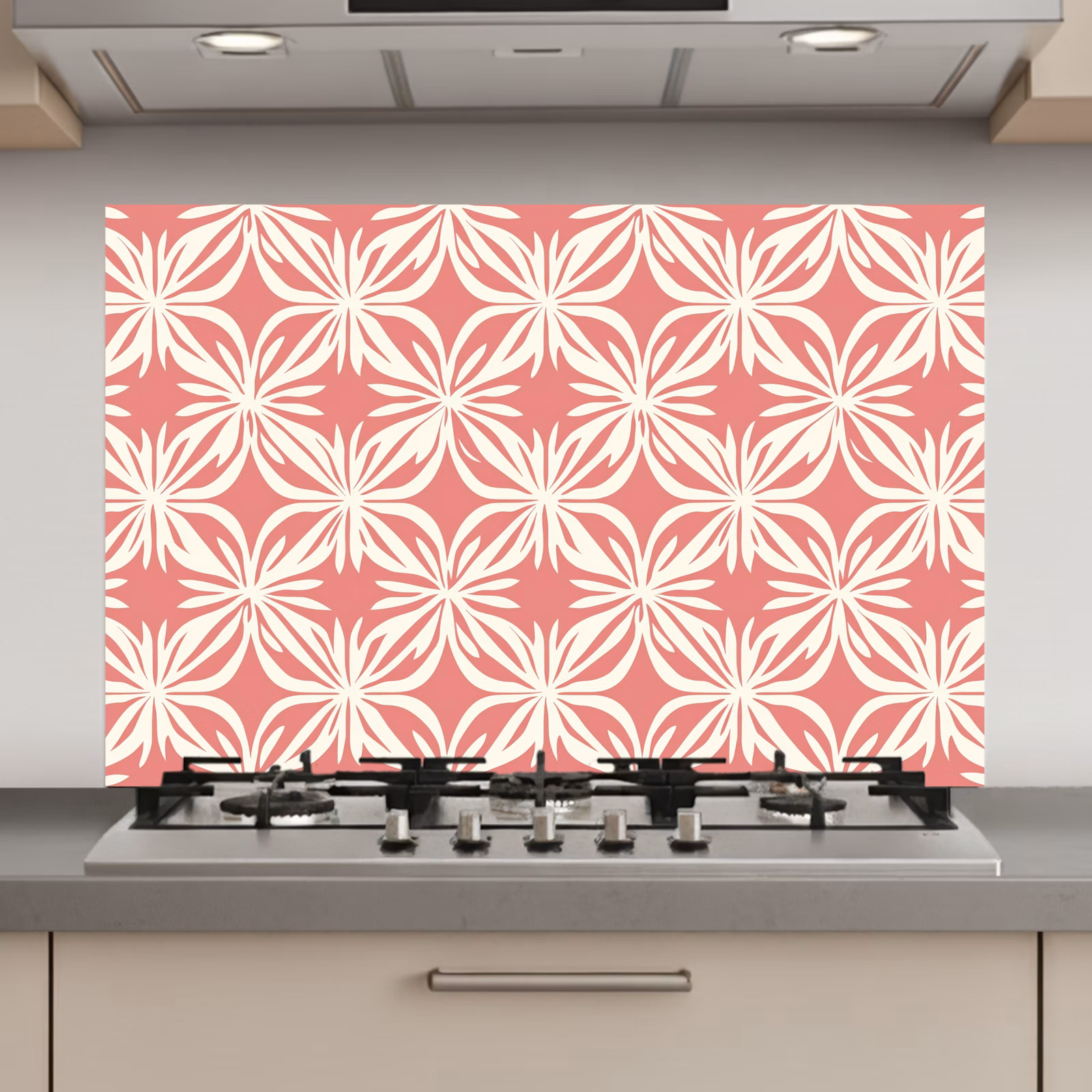 Spatscherm keuken - Roze - Bloemenmotief - Wit - Modern — 1