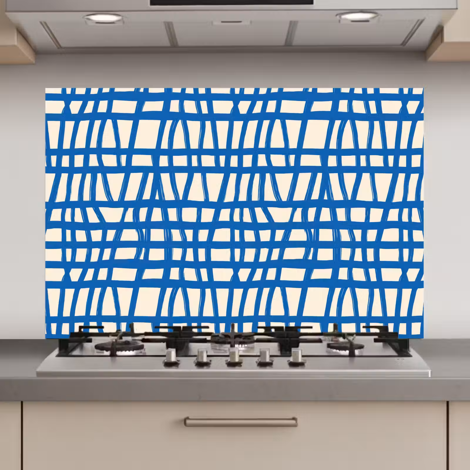 Spatscherm keuken - Ruitpatroon - Blauw - Crème — 1