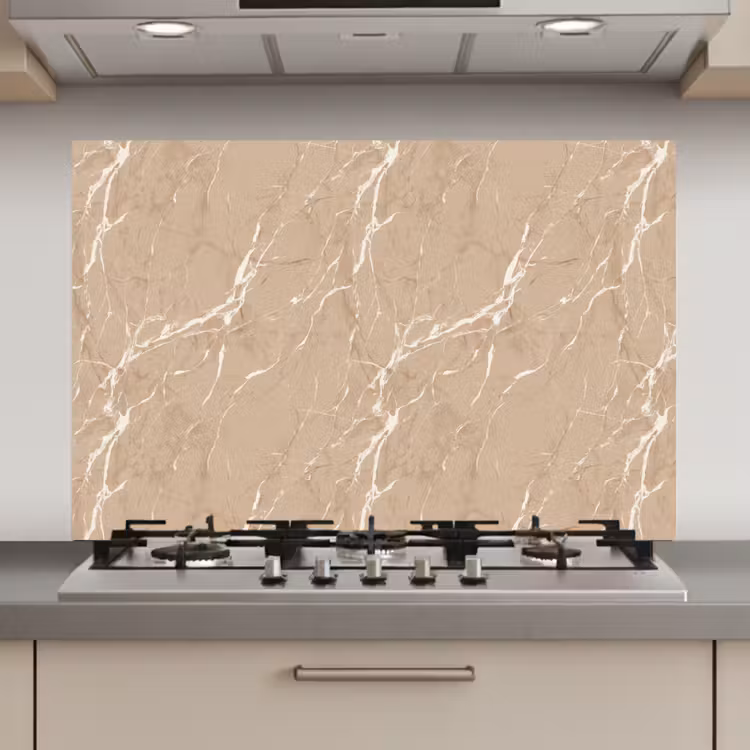 Spatscherm keuken - Beige - Marmer - Organisch - Wit — 1