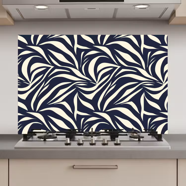 Spatscherm keuken - Bladvormen - Blauw - Patroon - Wit — 1