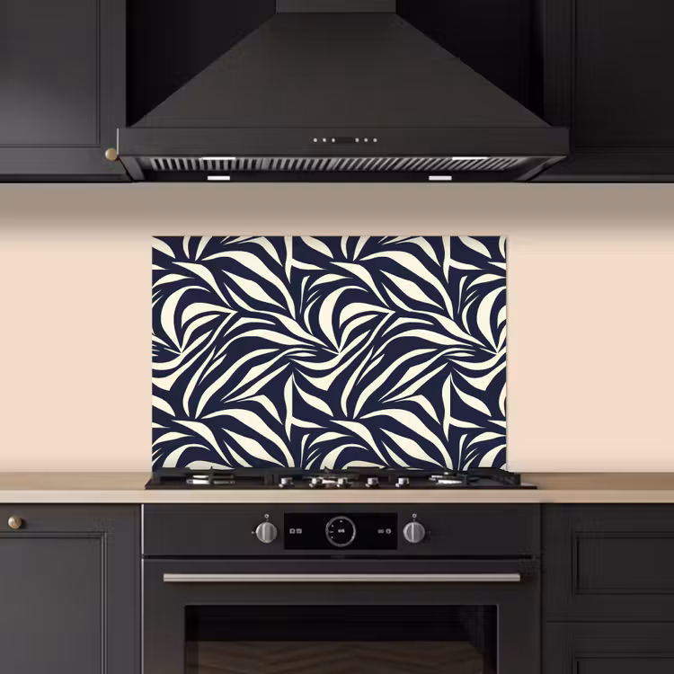 Spatscherm keuken - Bladvormen - Blauw - Patroon - Wit — 2