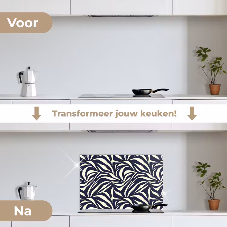 Spatscherm keuken - Bladvormen - Blauw - Patroon - Wit — 3