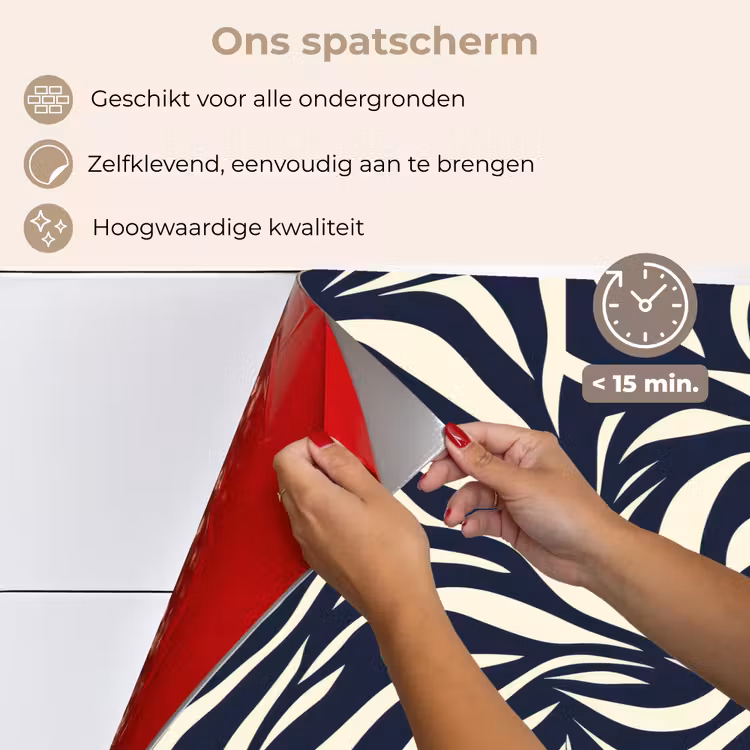 Spatscherm keuken - Bladvormen - Blauw - Patroon - Wit — 4