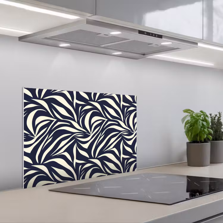 Spatscherm keuken - Bladvormen - Blauw - Patroon - Wit — 5