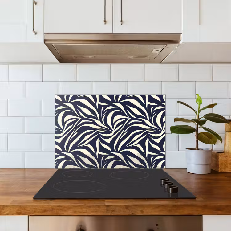 Spatscherm keuken - Bladvormen - Blauw - Patroon - Wit — 6