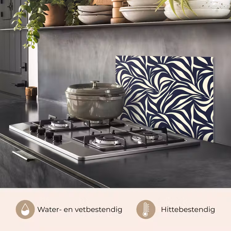 Spatscherm keuken - Bladvormen - Blauw - Patroon - Wit — 7
