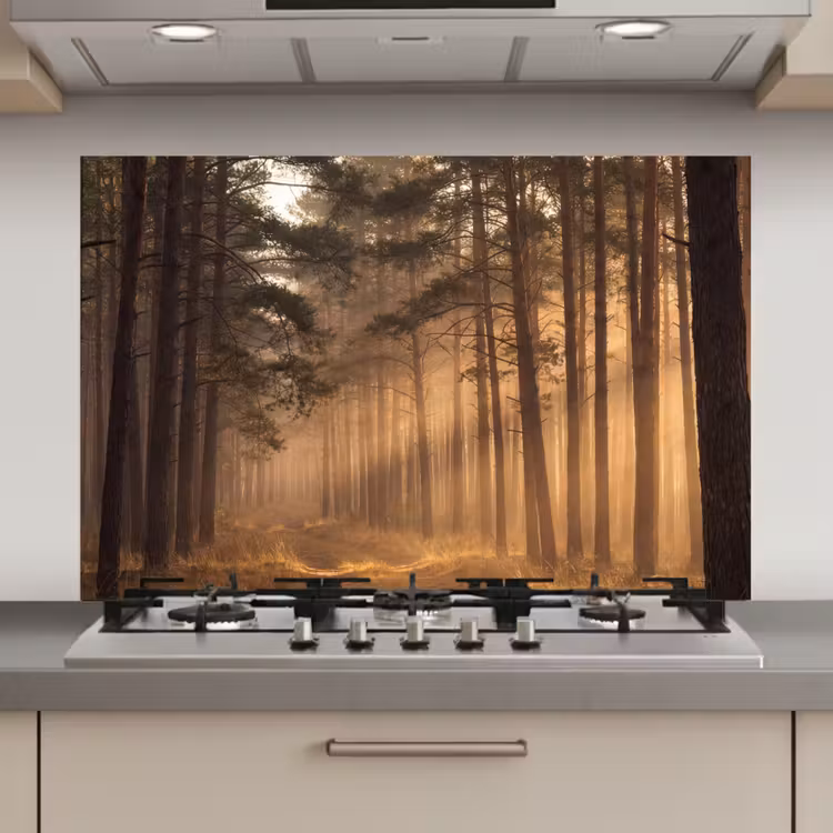 Spatscherm keuken - Bos - Mist - Zonlicht — 1
