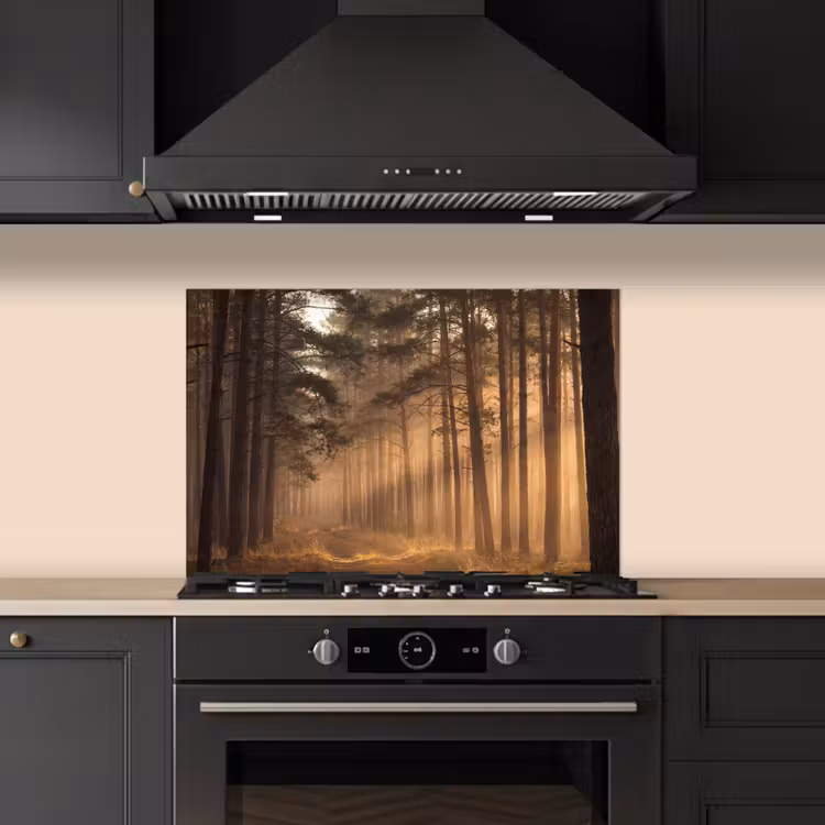 Spatscherm keuken - Bos - Mist - Zonlicht — 2
