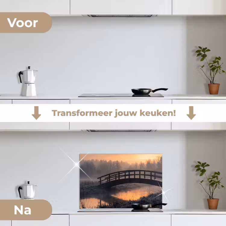 Spatscherm keuken - Brug - Mist - Bomen - Water — 3