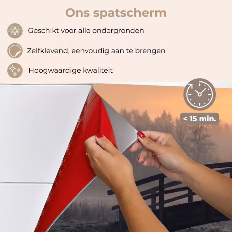 Spatscherm keuken - Brug - Mist - Bomen - Water — 4