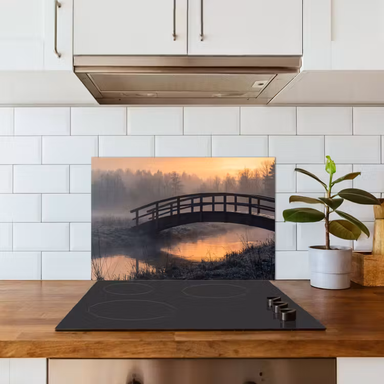 Spatscherm keuken - Brug - Mist - Bomen - Water — 6