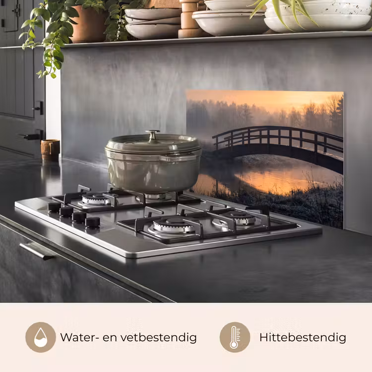 Spatscherm keuken - Brug - Mist - Bomen - Water — 7