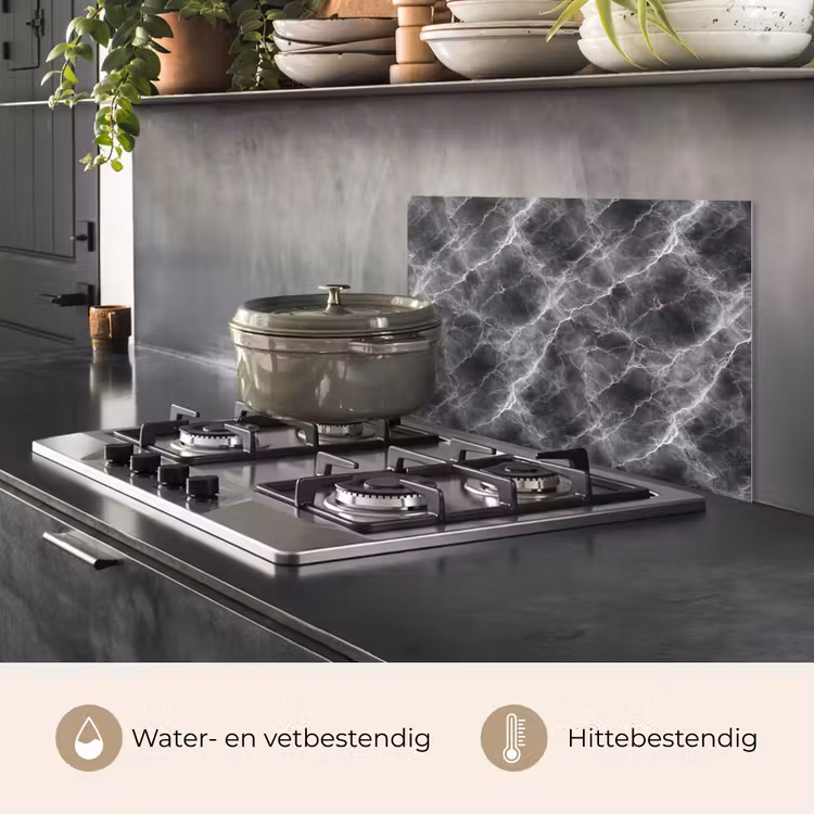 Spatscherm keuken - Donkergrijs - Bliksem - Marmer — 7