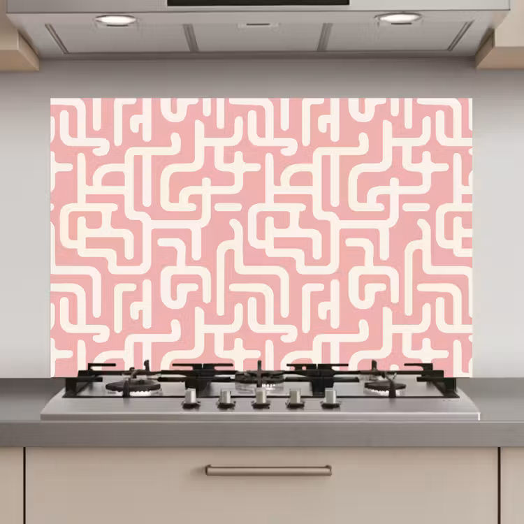 Spatscherm keuken - Doolhofpatroon - Roze - Wit - Abstract — 1
