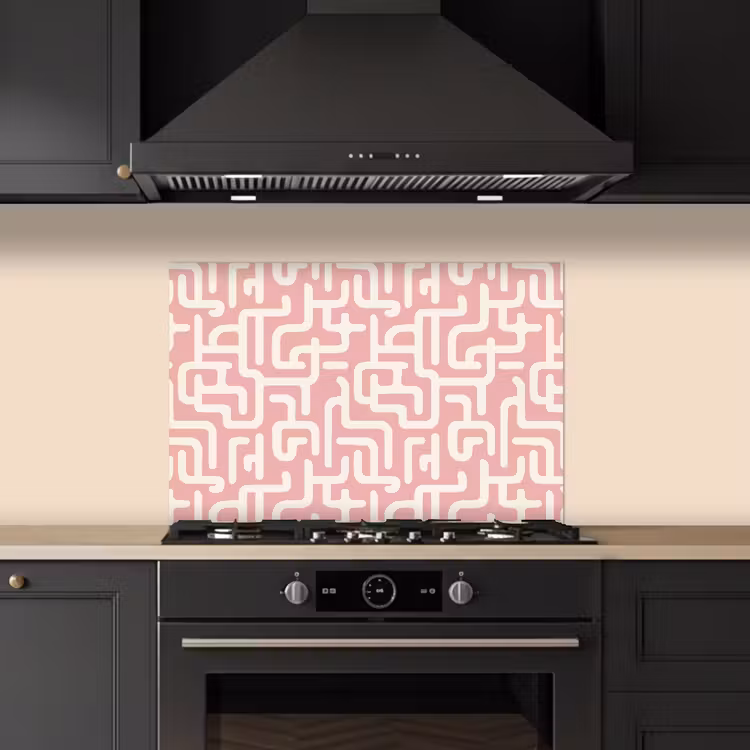 Spatscherm keuken - Doolhofpatroon - Roze - Wit - Abstract — 2