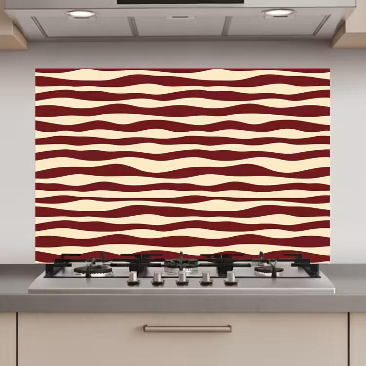 Spatscherm keuken - Golven - Rood - Patroon - Crème — 1